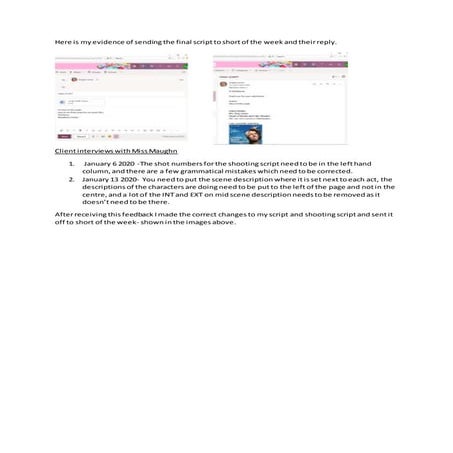 Client feedback evidence