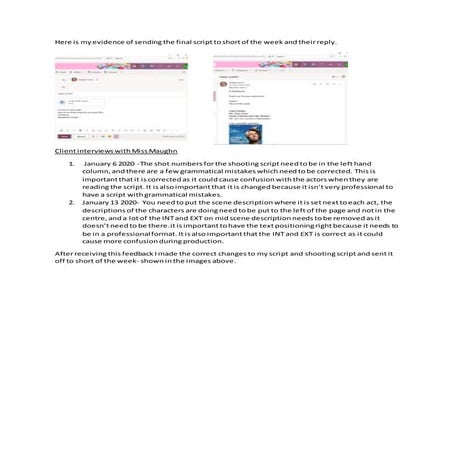 Client feedback evidence