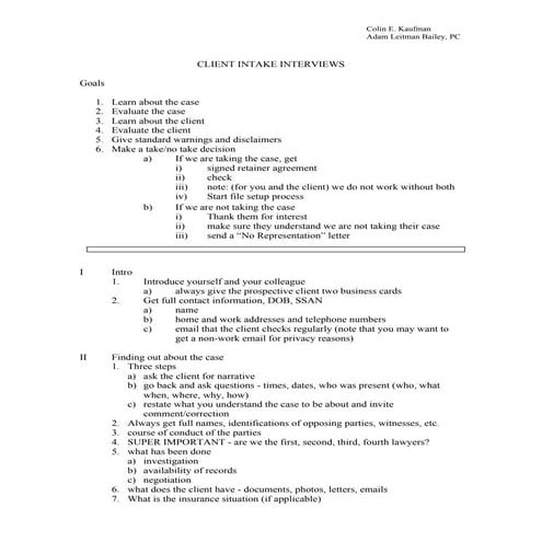 Client intake interviews