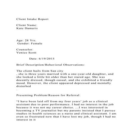 Client Intake ReportClient NameKate Damaris Age 28.docx