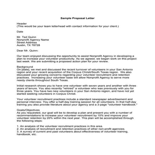 Client proposal letter sample