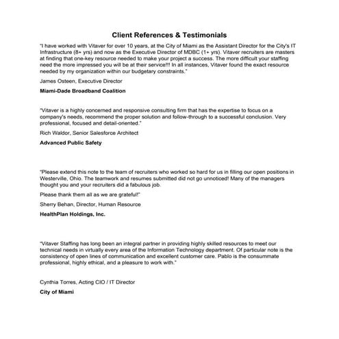 Client References & Testimonials