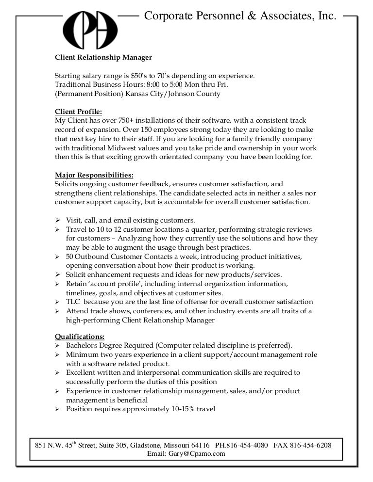 Roles And Responsibilities Of Client Relationship Executive