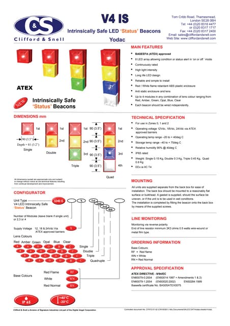 Clifford & Snell - Yodac V4 Beacon, Hazardous Area  ATEX Zone 1 & 2 Beacons (...