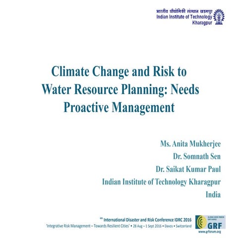 Climate Change and Risk to Water Resource Planning Proactive Management ...