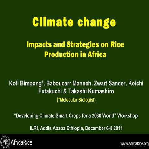 Climate change: Impacts and strategies on rice production in Africa