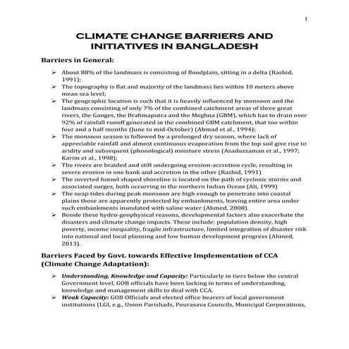 Climate change barriers and initiatives in Bangladesh