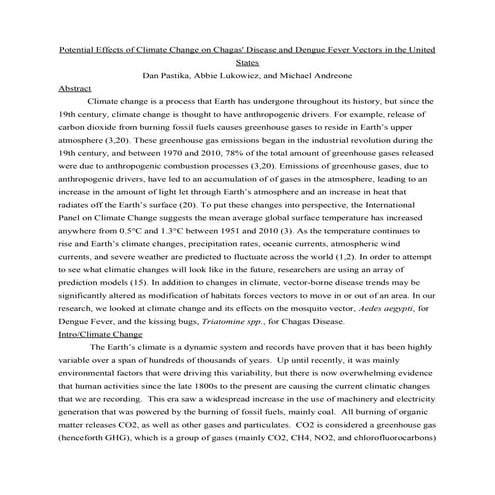 Climate Change Effects on Dengue Fever and Chagas' Disease