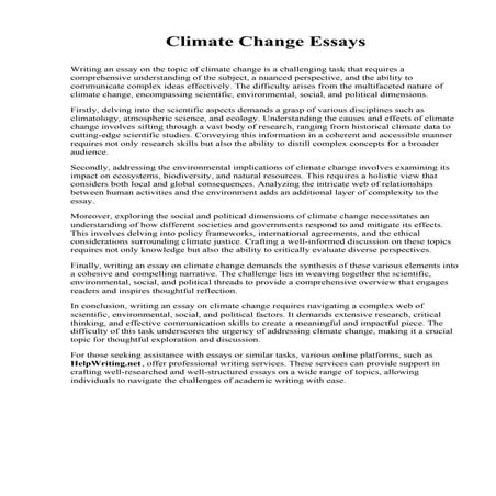 Climate Change Essays. Ashland Community and Technical College