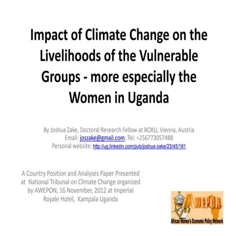 Climate change impacts on vulnarable people in uganda esp women   a country a...