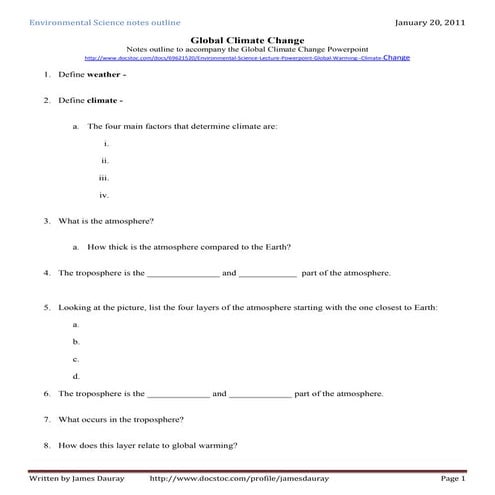 Climate change notes outline