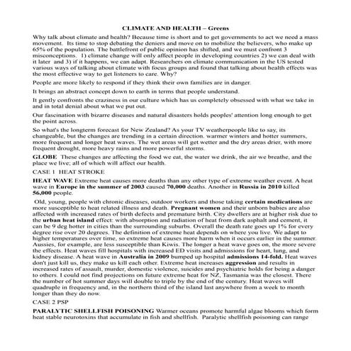  CLIMATE AND HEALTH NZ For General Audiences