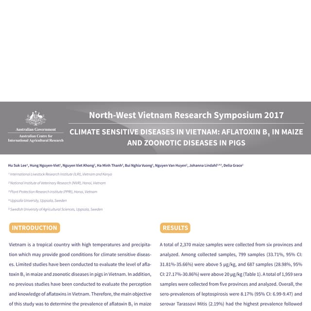 Climate sensitive diseases in Vietnam: Aflatoxin B1 in maize and zoonotic diseases in pigs