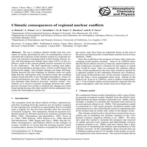 Climatic consequences of regional nuclear conflicts