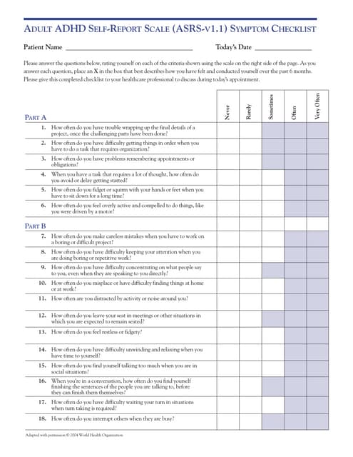 Clinical scales for ADHD assessment