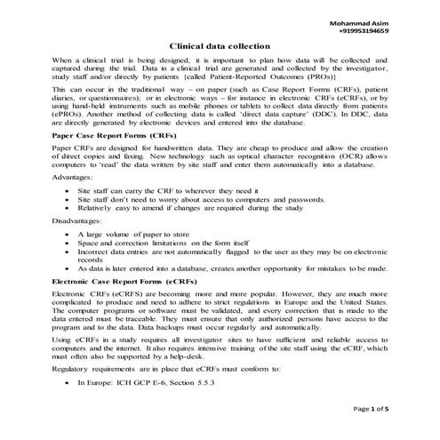 Clinical data collection and management