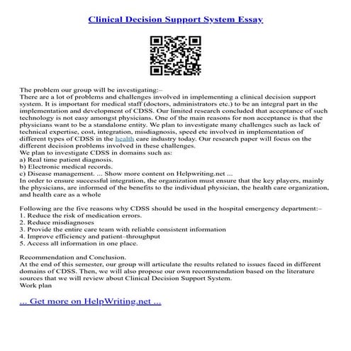 Clinical Decision Support System Essay
