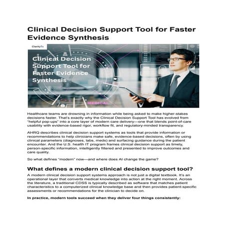 Clinical Decision Support Tool for Faster Evidence Synthesis ...