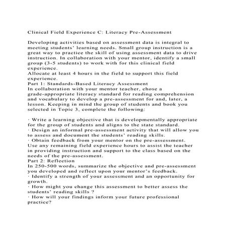 Clinical Field Experience C Literacy Pre-AssessmentDeveloping.docx