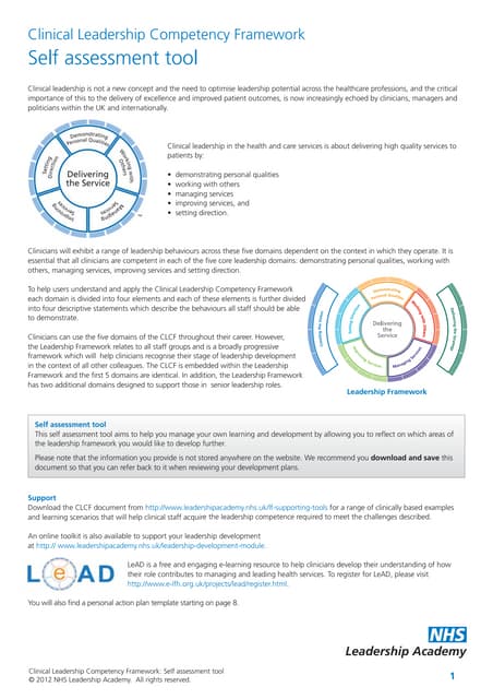 13.nhs leadership framework-leadership-frameworkselfassessmenttool | PDF