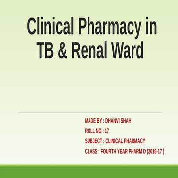 Clinical pharmacist in TB & Renal Ward