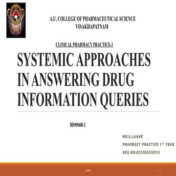 Systemic approaches in answering drug information queries (DIC)