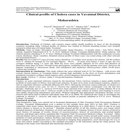 Clinical profile of cholera cases in yavatmal district, maharashtra
