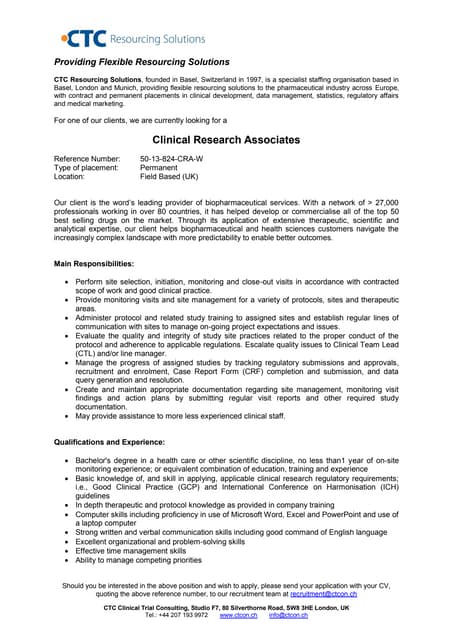 clinical research associate resume