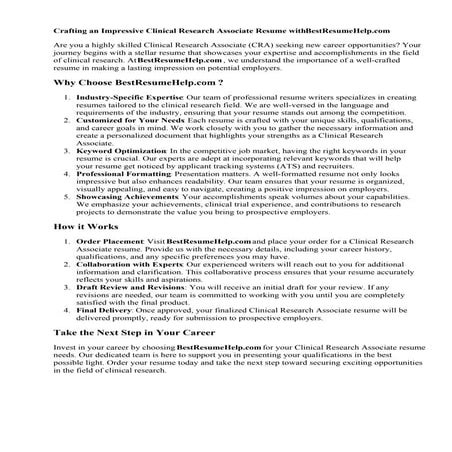Clinical Research Associate Resume. Why Choose Bes