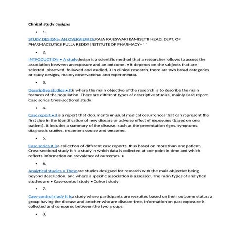Comprehensive Overview of Clinical Study Designs and Bias Control | DOCX