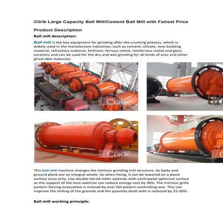 Clirik large capacity ball mill cement ball mill with fairest price