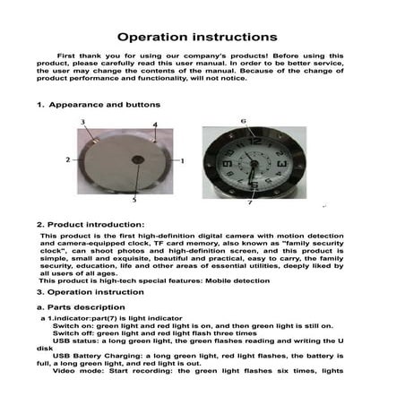 Clock camera operation instructions