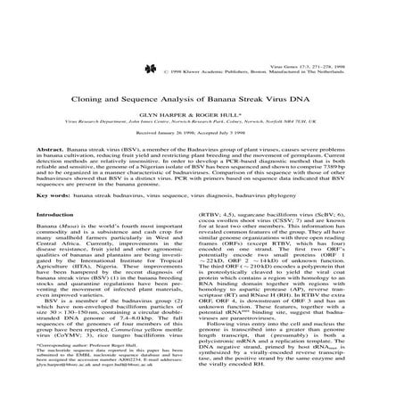Cloning and sequence analysis of banana streak virus dna. harper 1998