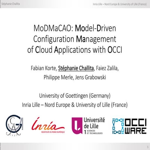 MoDMaCAO: Model-Driven Configuration Management of Cloud Applications with OCCI (CLOSER'2018)