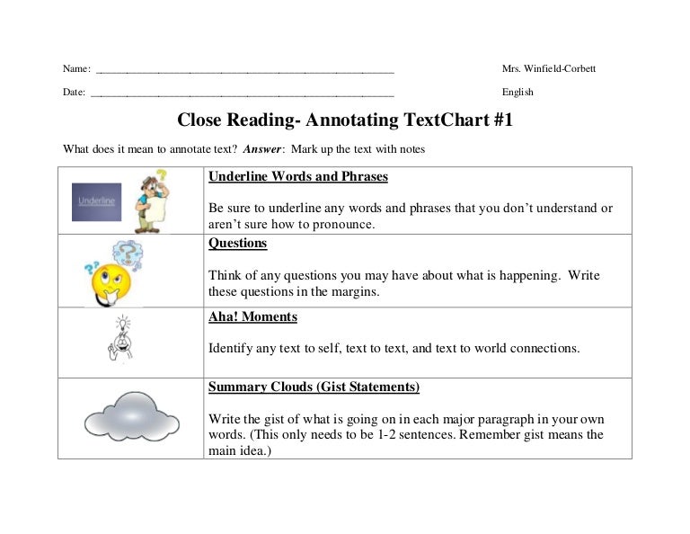 Close reading chart