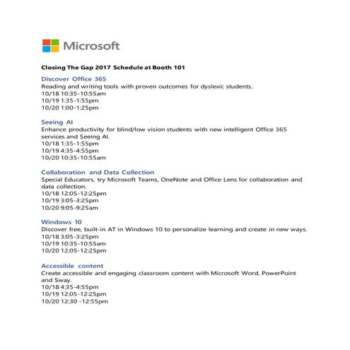 Closing The Gap Schedule at Booth 101