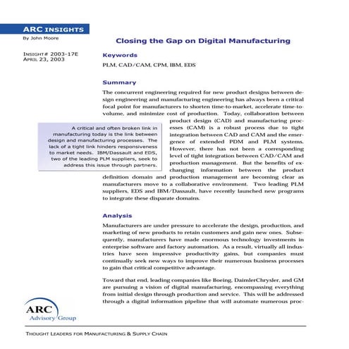 Closing the Gap on Digital Manufacturing