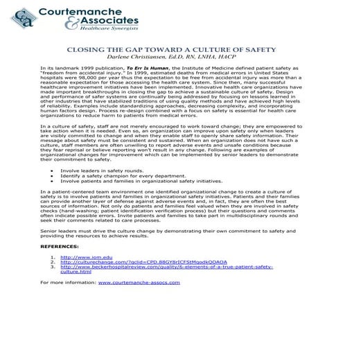 Closing the Gap Toward a Culture of Safety