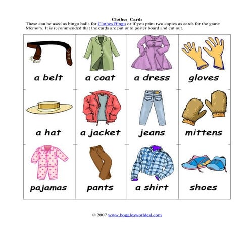 bingo Clothes cards