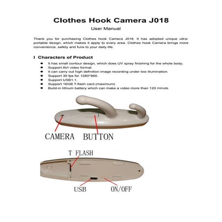 Clothes hook spy camera user guide