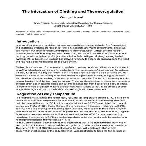 The Interacion of Clothing & Thermoregulation