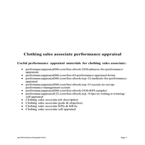Clothing sales associate performance appraisal | DOCX