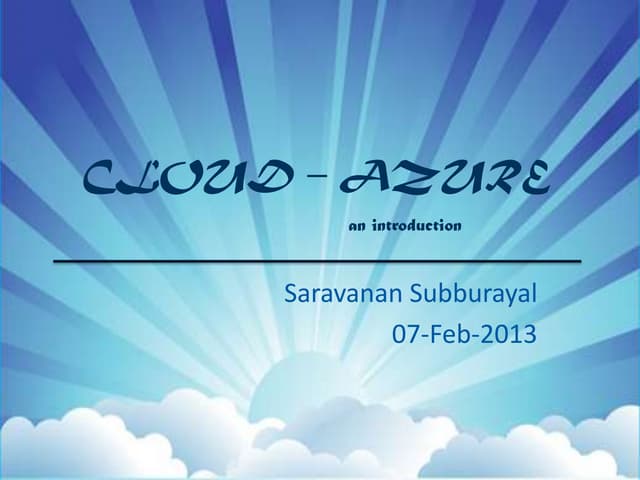 Cloud -  Azure – an introduction