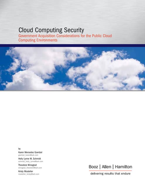Cloud Computing Security: Government Acquisition Considerations for the Cloud...