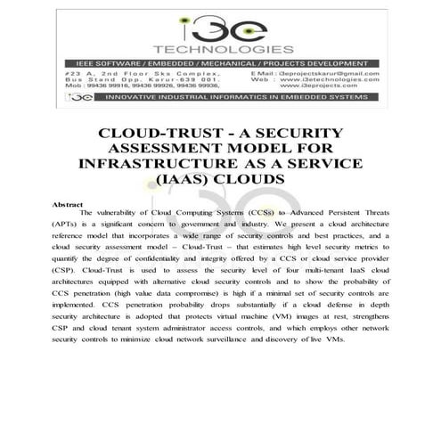 Cloud-Trust - a Security Assessment Model for Infrastructure as a Service (Ia...