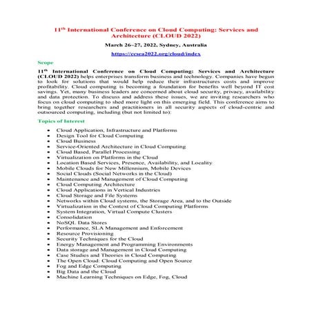11th International Conference on Cloud Computing: Services and Architecture (...
