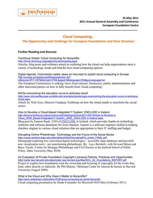 Cloud Computing - Further Reading and Resources
