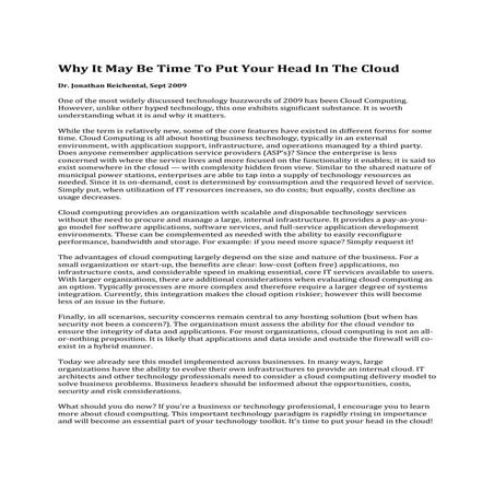 Why it may be time to put your head in the cloud