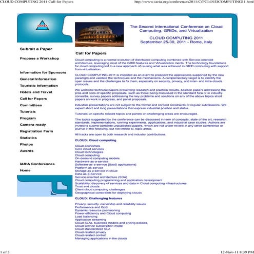 Cloud computing 2011 call for papers