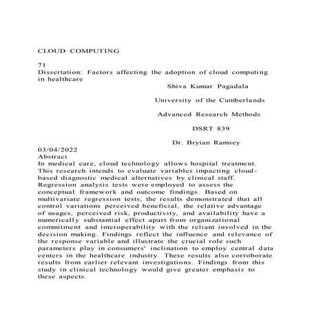 CLOUD COMPUTING71Dissertation Factors affecting the adopt